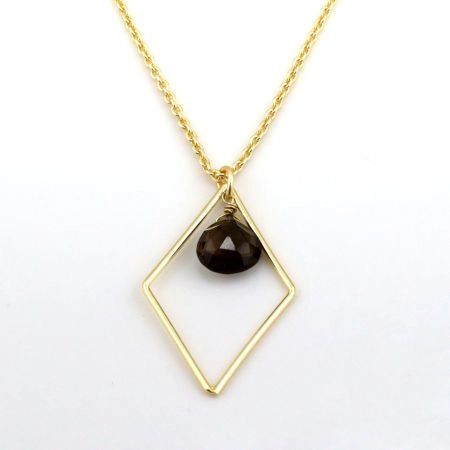 Smoky gemstone pendant necklace for women, Brass with 22k gold plated jewelry